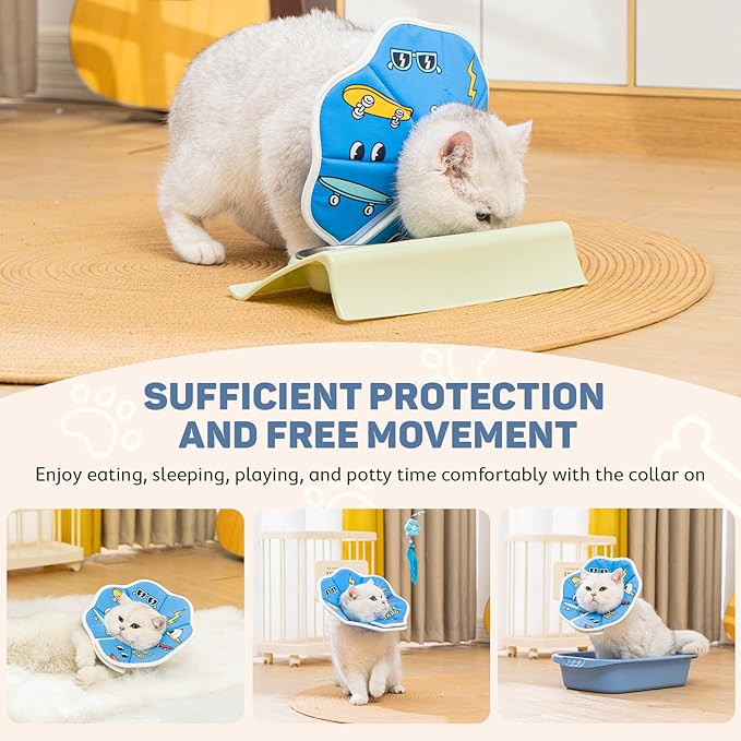Avont Soft Cat Recovery Cone Collar, Adjustable Lightweight Kitten E-Collar for Small Dogs, Comfortable Neck Donut Stop Licking Scratching After Surgery -Skate(L)