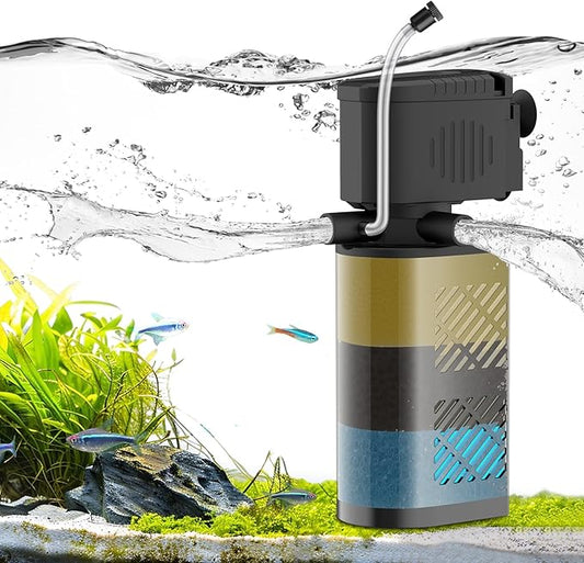 Aquarium Filter for 60-100 Gallon Tanks, Internal Large Fish Tank Filter, Powerful Submersible Pumps Fish Filter, Turtle Tank Filter, with Dual Water Outlet & Aeration