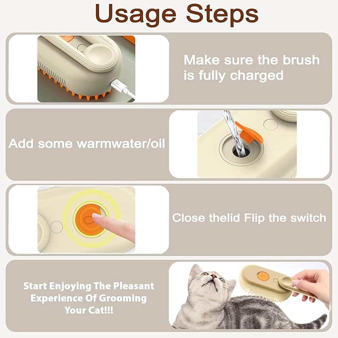 Cat Steam Brush for Shedding, 2025 New 4 in 1 Rechargeable Steam Pet Brushes for Cats & Dogs, Indoor Anti-static Pets Brush for Massage, Cleaning, Shedding & Combing Hair (Beige)