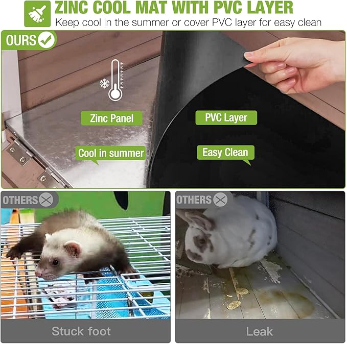 GUTINNEEN Rabbit Hutch Indoor Guinea Pig Cage Bunny House 36.6" Upgraded with Anti Chewing Edges, Cool Zinc Sheet, Leakproof PVC Layer, Wire Floor, Detachable Legs (Brown)