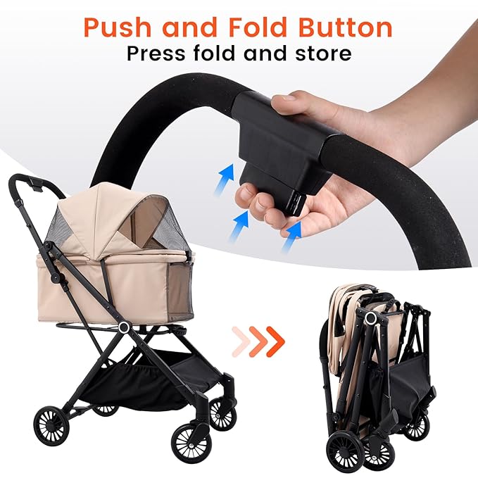 Foldable Dog Stroller - Lightweight Pet Stroller with One-Step Folding, No Assembly Required for Walking, Travel & Shopping, Perfect for Small Dogs, Senior Pets & Cats
