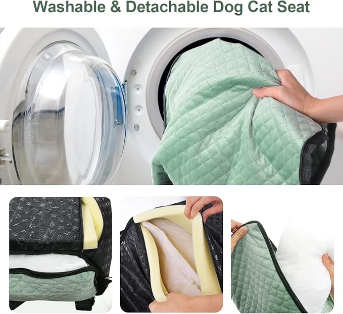 Dog Car Seat for Small Medium Dogs Up to 40lbs, Detachable Washable Soft Pet Booster Travel Bed for Front & Green Seat with Safety Leash Belt