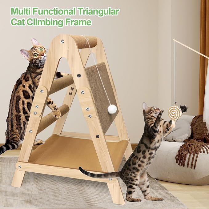Cats Scratching Pads Cat Climbing Frame Multifunctional Kitten House Toys All-in-one Wooden Climbing Ladder Summer Kitty Litter Scratch-Resistant Corrugated Paper (with Wooden Cat Teaser)