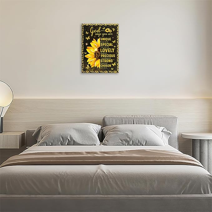 Christian Sunflower Bathroom Pictures Wall Art, Bible Verse Bathroom Wall Decor for Bedroom Office Wall Decorations for Bathroom Living Room Painting Artwork Modern Poster Prints 20"L x 16"W