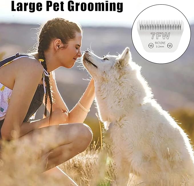 2PCS 7FW Wide Blades for Dog Grooming Blades Compatible with Andis,Oster A5,Wahl km10 Dog Clippers,Size-#7FW, 1/8-Inch Cut Length (3.2mm)(2pcs #7FW)