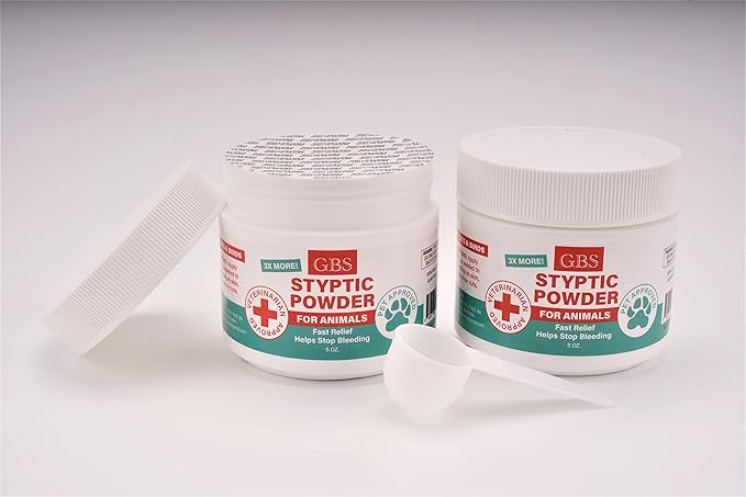 G.B.S 5 oz Styptic Powder for Dogs, Cats & Birds – Quick Blood Clotting for Nail Clipping, Minor Cuts, Tail Docking & Wing Clipping – Pet First Aid Hemostatic Powder with Sealed Top & Scoop