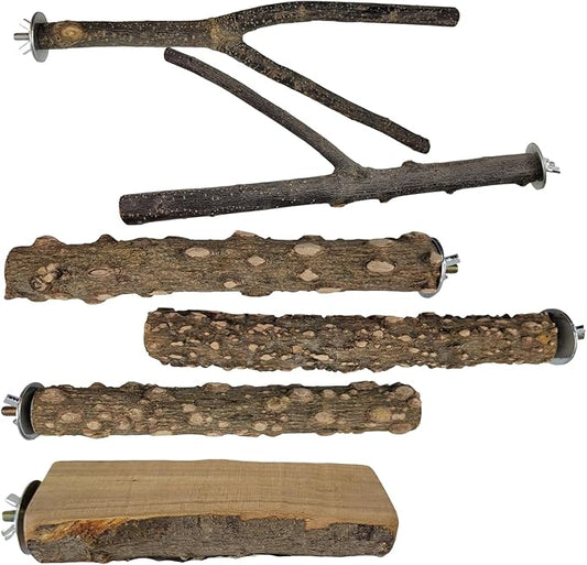 Bird Toys, Natural Parrot Toys for Small Macaws, Budgies, Lovebirds, Finches, Small and Medium Sized Birds Peppercorn Wood Apple Tree Perch Wood Set