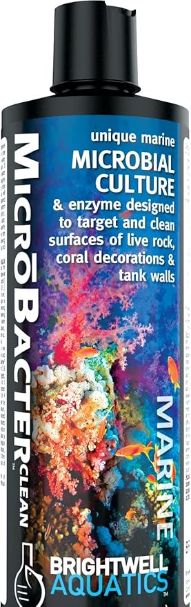 Brightwell Aquatics MicroBacter Clean - Microbial Culture & Enzyme Blend Fish Tank Cleaner - Cleans Live Rock Surfaces for Saltwater Fish Habitats - Aquarium Water Treatments, 8.45 fl oz