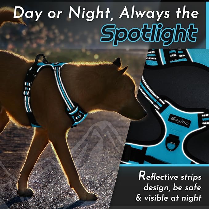 Eagloo Dog Harness Small Sized Dog, No Pull Service Vest with Reflective Strips and Control Handle, Adjustable and Comfortable for Easy Walking, No Choke Pet Harness with 2 Metal Rings, Sky Blue, S