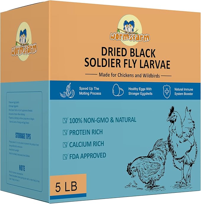 5LB Dried Black Soldier Fly Larvae Treat for Chicken More Calcium Than Mealworms,for Laying Hen,Wild Birds (5 Pound)
