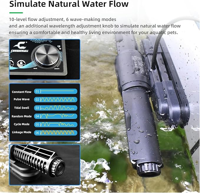 CONQUERALL Magnetic Powerhead 55W 35000L/H DC 24V Cross Flow Circulation Pump for 160 Gallon Freshwater Marine Wave Maker