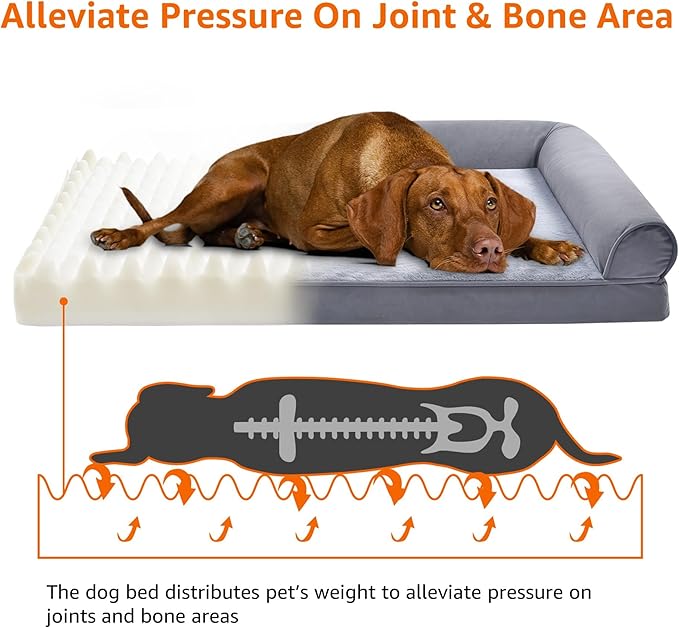 Amazon Basics Living Room Couch Dog Bed with Premium Foam, Pressure-Relief Support for Dogs up to 55lbs, Machine Washable Cover, Large Sized (36" x 27"), Grey