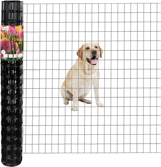 Black PVC Coated Welded Wire Fence 48 Inch x 25 Foot, 2 Inch x 3 Inch 16GA, Garden Border Fencing Roll Vinyl Coating Metal Wire Mesh for Yard Vegetable Plant Protection Poultry Netting