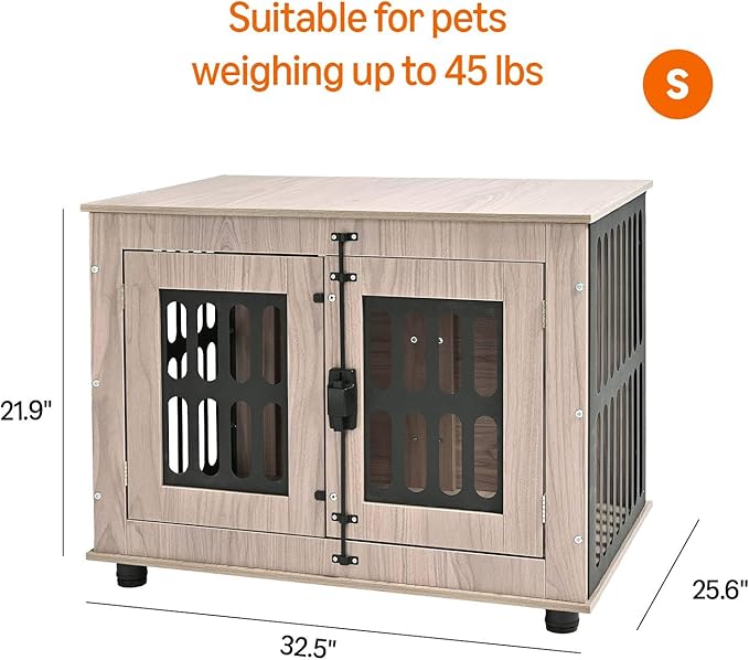 Amazon Basics Heavy Duty Dog Crate Furniture for Small Dogs, Wooden Decorative Dog Kennel Cage Indoor with Safety Lock, 32.5" L x 25.6" W x 21.9" H