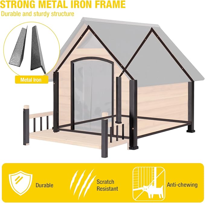 AIVITUVIN Outdoor Dog House with Anti-Chewing Durable Metal Frame Dog Kennel for Large Breed Dog Shelter Weatherproof (Brown 50.9" D x 37.4" W x 37.2" H