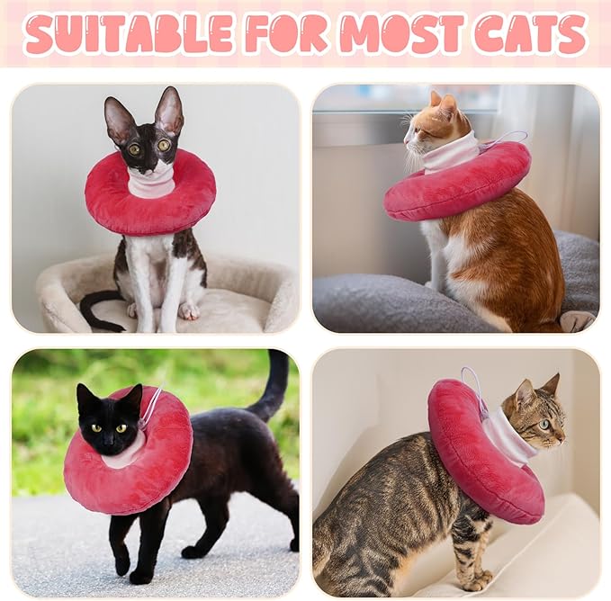 BRKURLEG Cat Cone Collar Soft, Cute Cat Recovery Cones, Soft Protective Pet Neck Cone, Adjustable Kitten Cones to Stop Licking, Pet Anti-Lick Wound Healing Elizabethan Collar, Pink, M