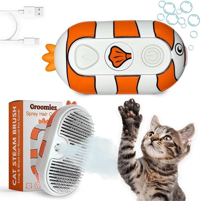 Cat Steam Brush for Shedding – 3-in-1 Grooming Tool with Mist Spray, Anti-Static, USB Rechargeable – One-Click Clean Brush for Cats and Dogs of All Fur Types