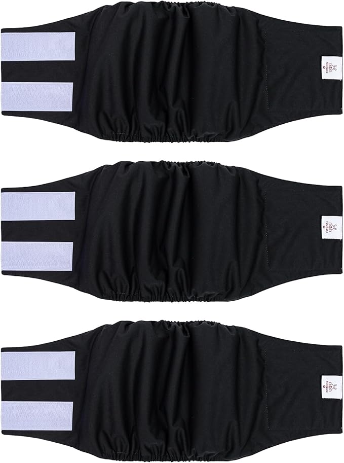 CuteBone Dog Diapers Male Washable Belly Band for Male Dogs Wraps Black 3pcs a Pack DM44L