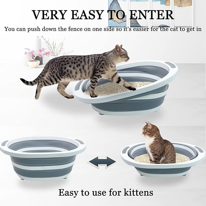 Fhiny Open Cat Litter Box, Small Litter Box for Kittens Low Entry Kitty Potty Pan Foldable Travel Toilet Waterproof for Indoor Small Pet Senior Cats 15.7"×12.5"