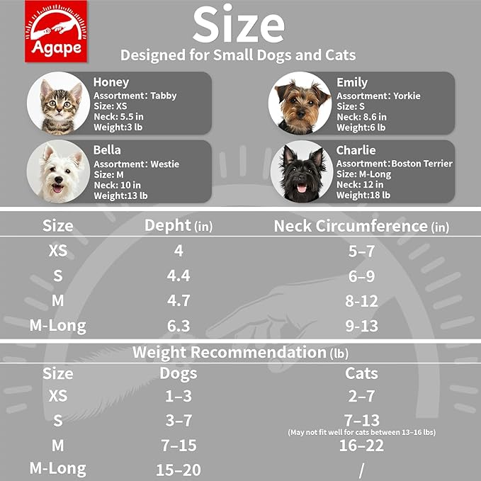 Agape Soft Cone for Cats & Small Dogs, Comfy Pet Cone to Stop Licking, Adjustable Cat E Collar Alternative After Surgery, Protective Elizabethan Collar for Pup & Kitty, Water Repellent Recovery Cone