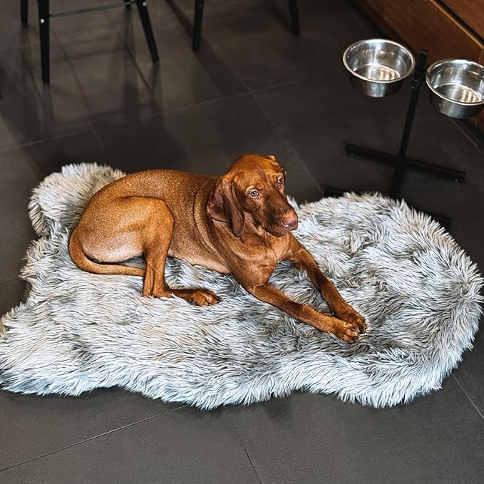 IHAPPYDOG Luxury Faux Fur Orthopedic Dog Bed, Memory Foam Dog Bed for Small, Medium, Large and XL Pets, Fluffy Pet Bed with Waterproof and Washable Cover (Grey, 50"x30")