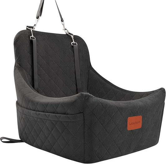 Dog Car Seat for Dogs Up to 35lbs,Fully Detachable and Washable,Memory Foam Covered Soft Fabric,Easy to Install with Adjustable Straps,Anti-Slip Bottom,Two Side Pockets(Black,Medium)