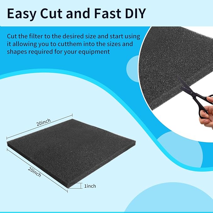 Aquarium Filter Sponge Pad –Bio Filter Media Foam Sponge, Easy Cut to Size Foam for Fish Tank 20"x20"x1" (20PPI)