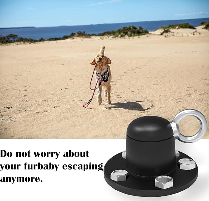 Dog Tie Out Stake Anchor, 360° Swivel Dog Tie Out Cable Runner for Yard Camping (Black)