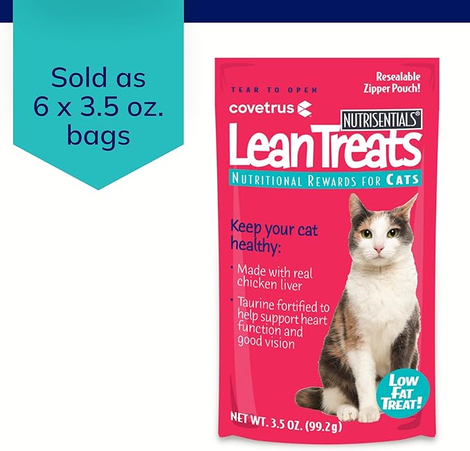 Covetrus Nutrisential Lean Treats for Cats - Soft Cat Treats for Small, Medium, Large Cats - Nutritional Low Fat Bite Size - Chicken Flavor - 6 Pack - 3.5oz