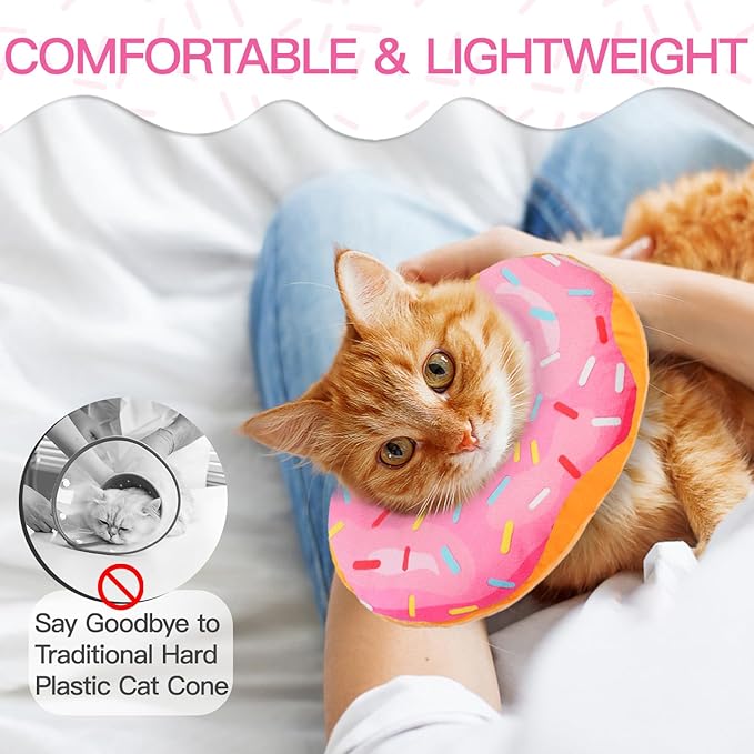 Cat Cone Collar Soft, Cute Cat Donut Collar After Surgery, Adjustable Kitten Recovery Cones to Stop Licking, Lightweight Neck Elizabethan Collars for Cats Kittens (Pink, Small)