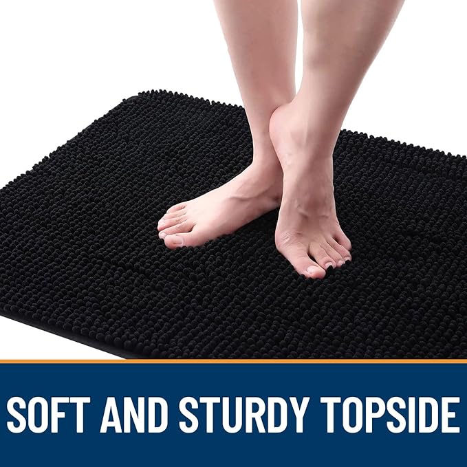 OLANLY Dog Door Mat Set 2-Piece 36x24, Absorbs Moisture and Dirt, Absorbent Non-Slip Washable Doormat, Quick Dry Chenille Mud Mat for Dogs, Entry Indoor Entryway Carpet for Inside Floor, Black
