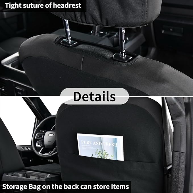 Coverado Front Seat Covers, Waterproof Canvas Seat Protector for Car Seat Cushions for Kids & Dogs, Compatible with 2015-2025 Ford F150 & 2017-2025 Ford F250 F350 F450(Black, 2PCS)