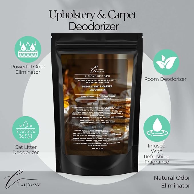 Almond Biscotti Carpet Freshener Powder: Powerful Odor Eliminator for Home, Upholstery Deodorizer, Carpet Deodorizer, Pet Urine, Cat Litter Box - Nutmeg & Spice Fragrance