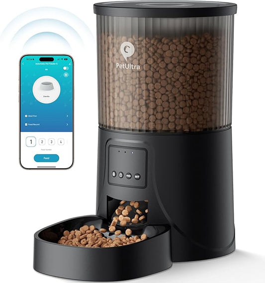 Automatic Cat Feeder WiFi- 5Ghz Cat Food Dispenser with APP Remote Control- Auto Pet Feeder for Small Dog Indoor- Easy to Set Up and Clean- Dual Power with Desiccant Bag Keep Fresh