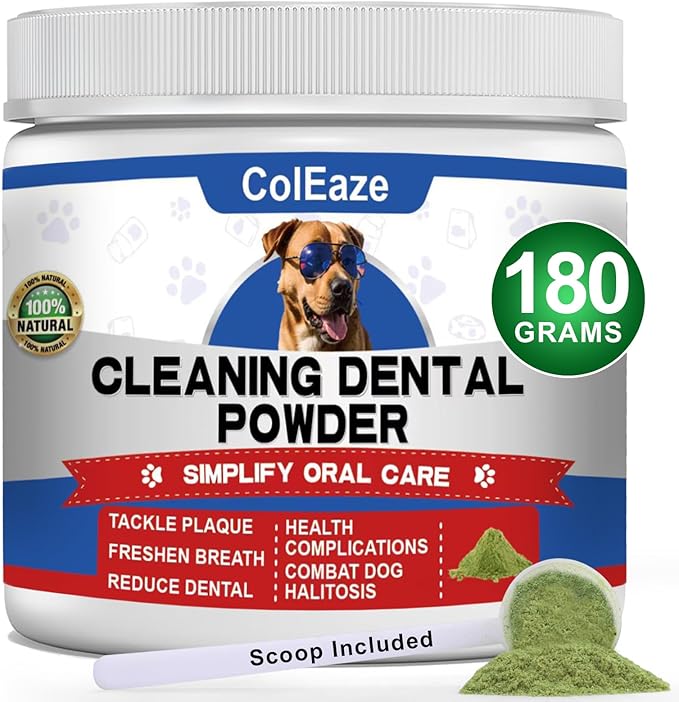 Dog Teeth Cleaning Powder 180G - Dog Dental Powder and Breath Freshener, Dogs Dental Care Supplies, Bad Breath & Tartar Remover for Dogs - Pet Dental Cleaner for All Breeds & Sizes - 60 Day Supply