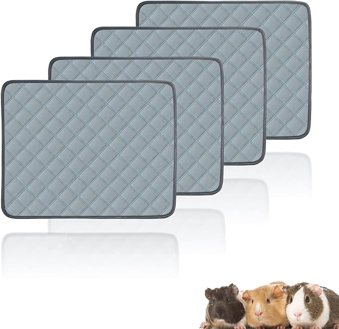 4 Pack Guinea Pig Cage Liners Washable Super Absorbent Guinea Pig Bedding Waterproof Reusable Guinea Pig Pee Pads Anti Slip Mat for Small Animals Rabbit Hamster Rat - 24" x 18"