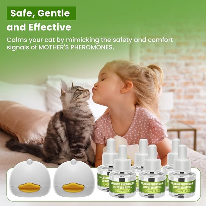 Calming Diffuser Kit for Cat, Cat Pheromone Calming Diffuser Starter Helps Ruduce Anxious, Anti-Stress & Comforts Cats (2 Diffuser + 6 Refills)