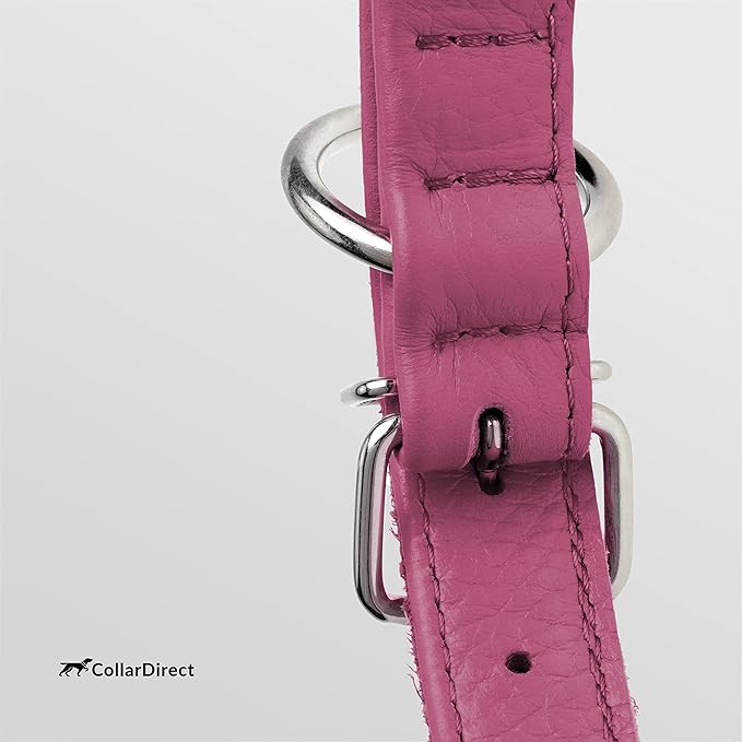 CollarDirect Rolled Leather Dog Collar, Soft Padded Round Puppy Collar, Handmade Genuine Leather Collar Dog Small Large Cat Collars 13 Colors (8-11 Inch, Pink Textured)