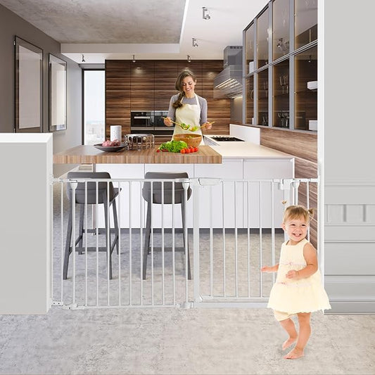 Extra Wide Baby Gate, 30" Tall 47" Wide Configurable Baby Gate Fireplace Safety Fence, Metal Pet Safety Playpen for Toddler/Pet/Dog Christmas Tree Fence (Whtie, 2-Panel)