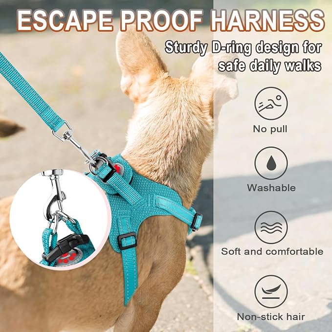 Dog Harness Step in Dog Vest Harness, Reflective Adjustable Puppy No Pull Harness Breathable Soft for Small and Medium Dogs Cats, Ocean Blue, XXS