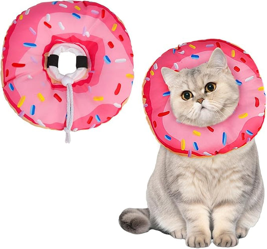 BINGPET Cat Cone Collar Soft,Waterproof Cat Recovery Collar to Stop Licking,Cute Donut Elizabethan e Collar for Cats Kittens Puppies Wound Healing After Surgery(Donut Pink,Small)