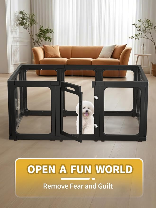 Dog Playpen, Clear Acrylic Plastic Puppy Playpen Indoor, Pet Pen for Puppy Cat Bunny, Transparent Easy Assemble Foldable Whelping Box for Dogs, Puppy Playpen with Gate (23.6" Height, 10PCS)