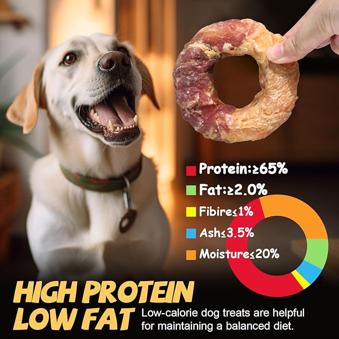 ASMPET Dog Treats Chews, Chicken & Duck Wrapped Rawhide Donuts Dental Care Chews for Small Medium Large Breed Aggressive Chewers (Pack of 4)