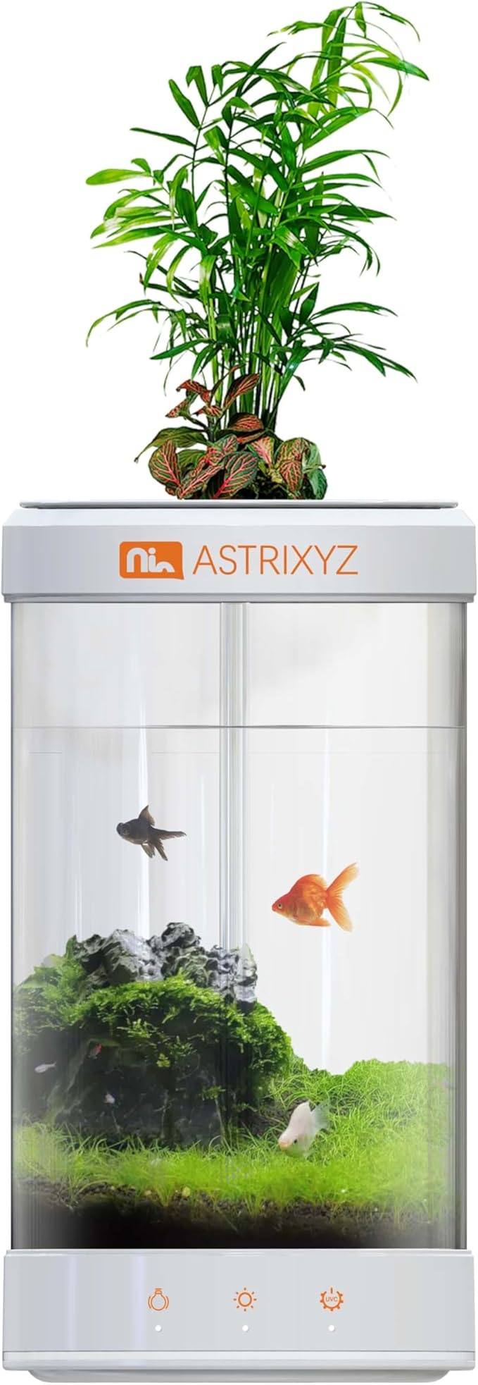 Aquarium Kit-1.5 Gallon Self-Cleaning Betta Fish Tank with 3-in-1 Filtration System, Oxygenation,Water Circulation, Multi-Color LED Lights - Quiet Desktop Aquarium for Home,Office & Gifts(White)