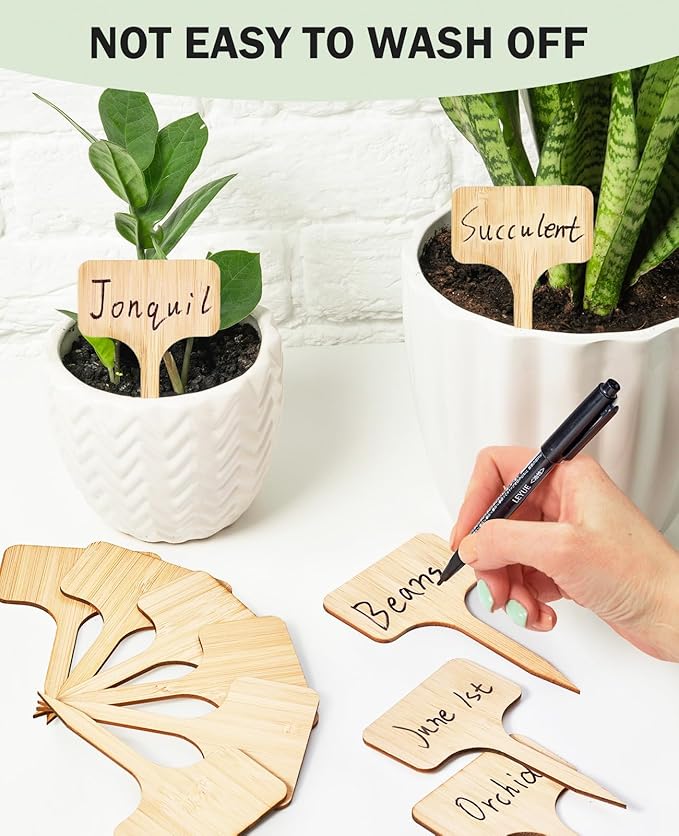 Homenote Bamboo Plant Labels 100Pcs Plant Tags for Seedlings T-Type Tags for Plants Outdoor Garden Markers Vegetable Seedling（2.36 * 4“