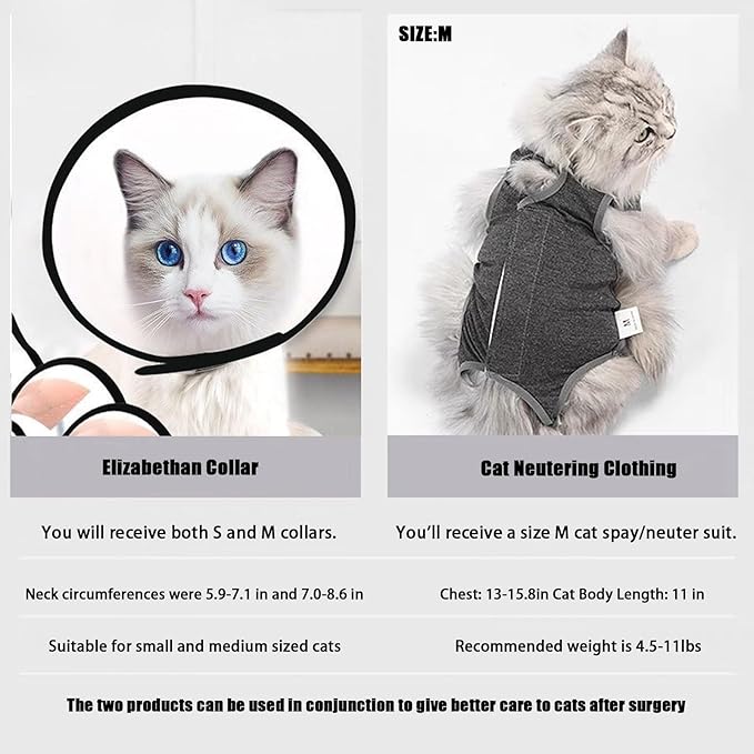 Yanniwani Cat Recovery Collar - Waterproof, Anti-bite & Anti-lick Wound Healing Safe, Adjustable Elizabethan Collar for Cats After Surgery (Black, M)