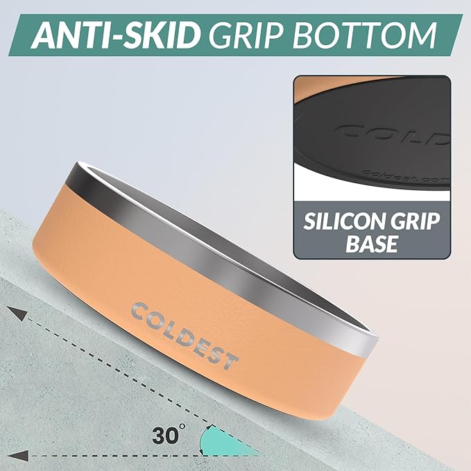 Coldest Dog Bowl - Anti Rust Metal, Non Slip, 3 Layers Insulated Stainless Steel Dog Bowls - Spill Proof & Heavy Duty - Water Bowl for Dogs, Cats & Pets, Dish Washer Safe (42 oz, Sahara Peach)