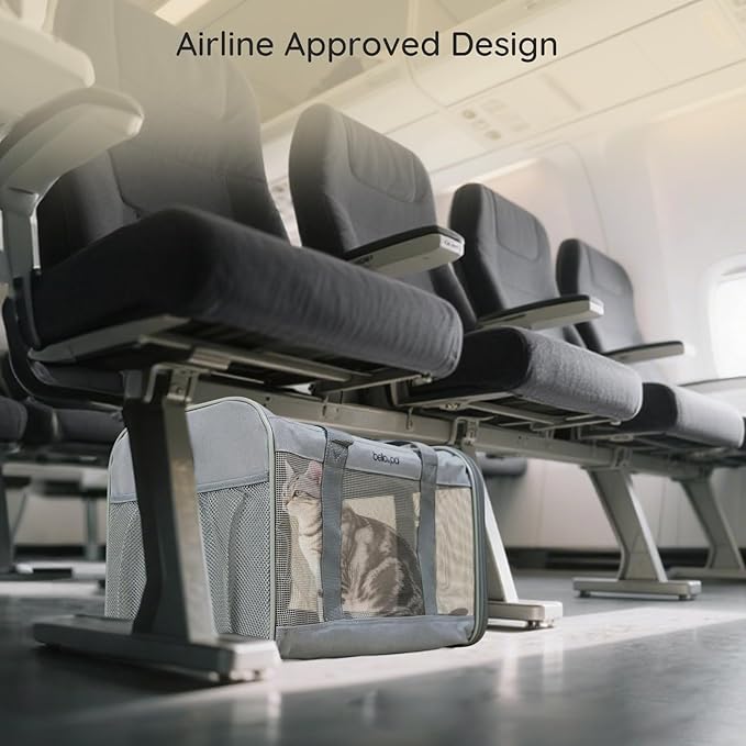 BELLA & PAL Cat Carrier Travel Bag, Airline Approved Lightweight Cat Carrier, Soft Sided Pet Carrier for Puppy Dogs Up to 18lbs, Collapsible Kitten Bag with Removable Waterproof Mat, Ventilated Mesh