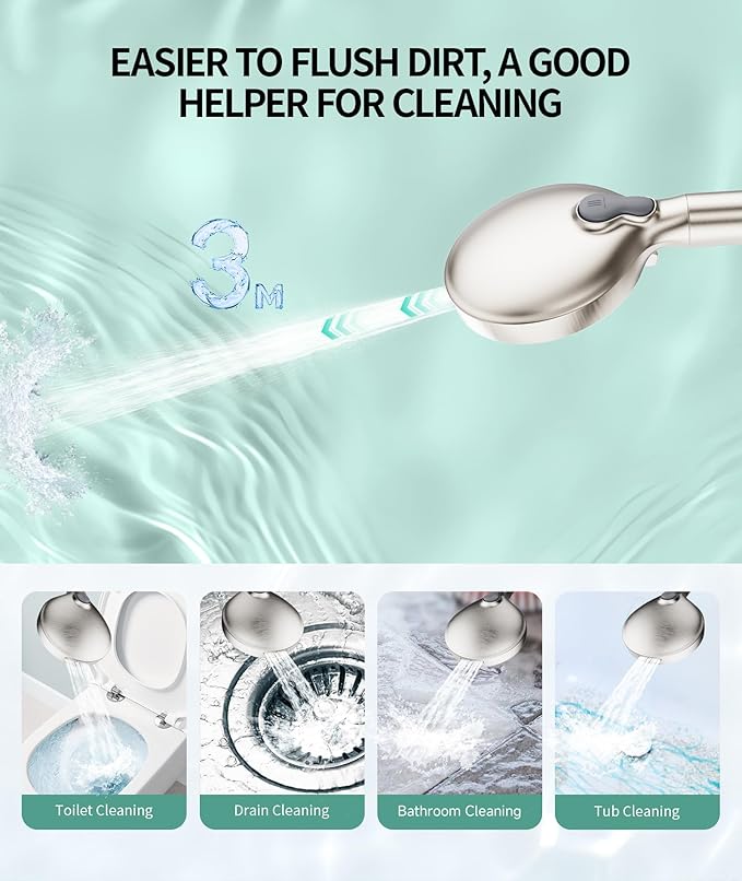 Filtered Shower Head with Handheld, High Pressure 9 Spray Mode Brushed Nickel Showerhead with Filters, detachable shower head,Water Softener Filters Beads for Hard Water - Remove Chlorine