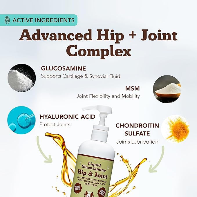 Natural Dog Company Liquid Glucosamine for Dogs, Hip & Joint Oil, Extra Strength Cartilage, Joint Supplement for Dogs, Helps Mobility, Eases Occasional Stiffness, Glucosamine Chondroitin, 32 oz.